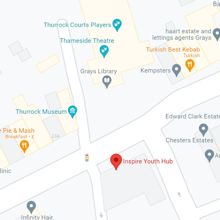Google maps screenshot of the Inspire Youth Hub location in Grays.