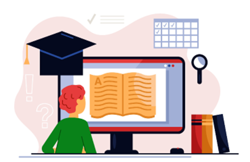 Illustration of Online training course and distance learning on digital education technology
