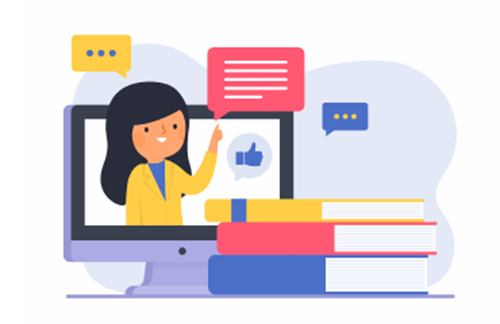 Illustration of a computer screen and books for digital learning
