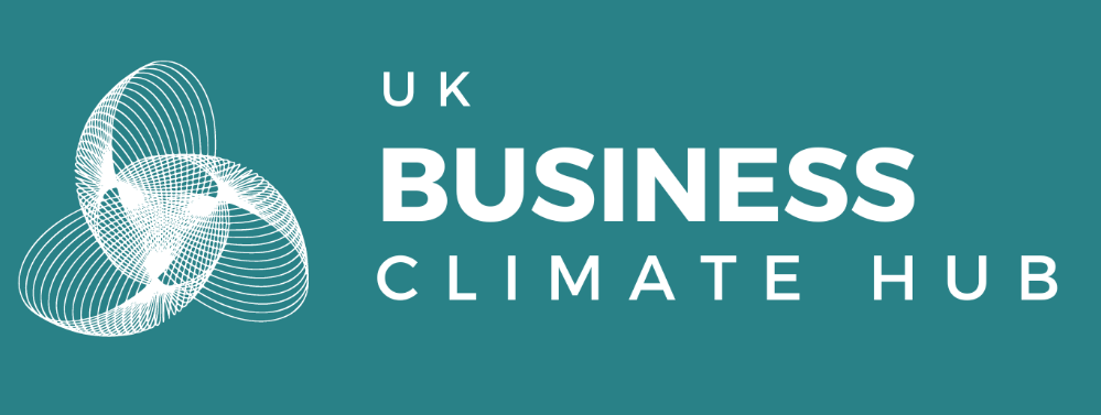 White UK Business Climate Hub logo on a teal background.