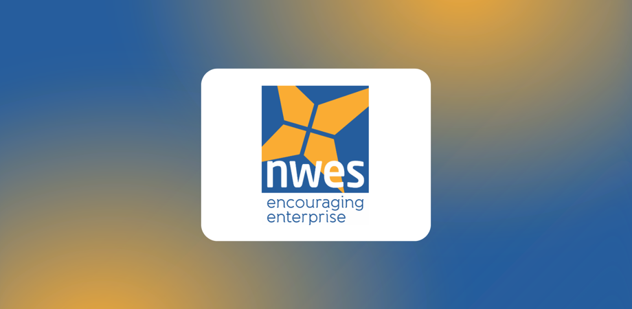 NWES logo on a blue and yellow background.