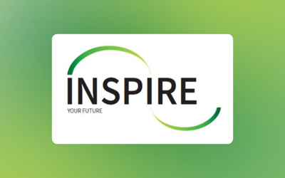 Inspire Hub logo on a multicoloured background