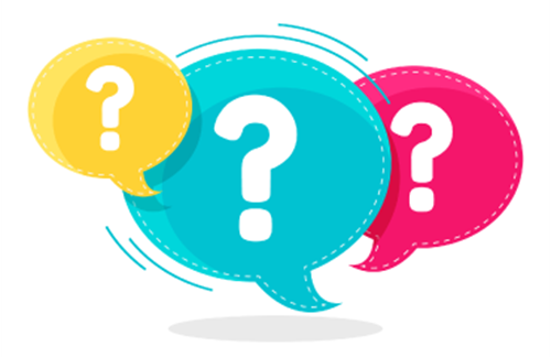Illustration of three speech bubbles with question marks.