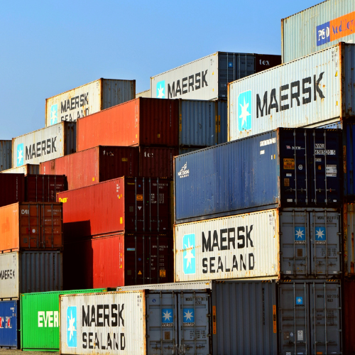 Stacks of shipping containers.