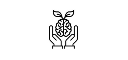 Illustration line drawing of hands holding a brain with leaves