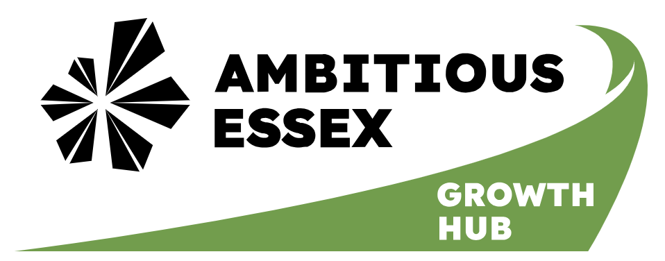 Ambitious Essex Growth Hub logo on a white and green background.