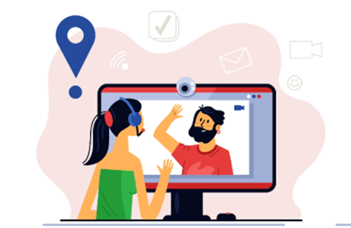 Illustration of two people on an online call