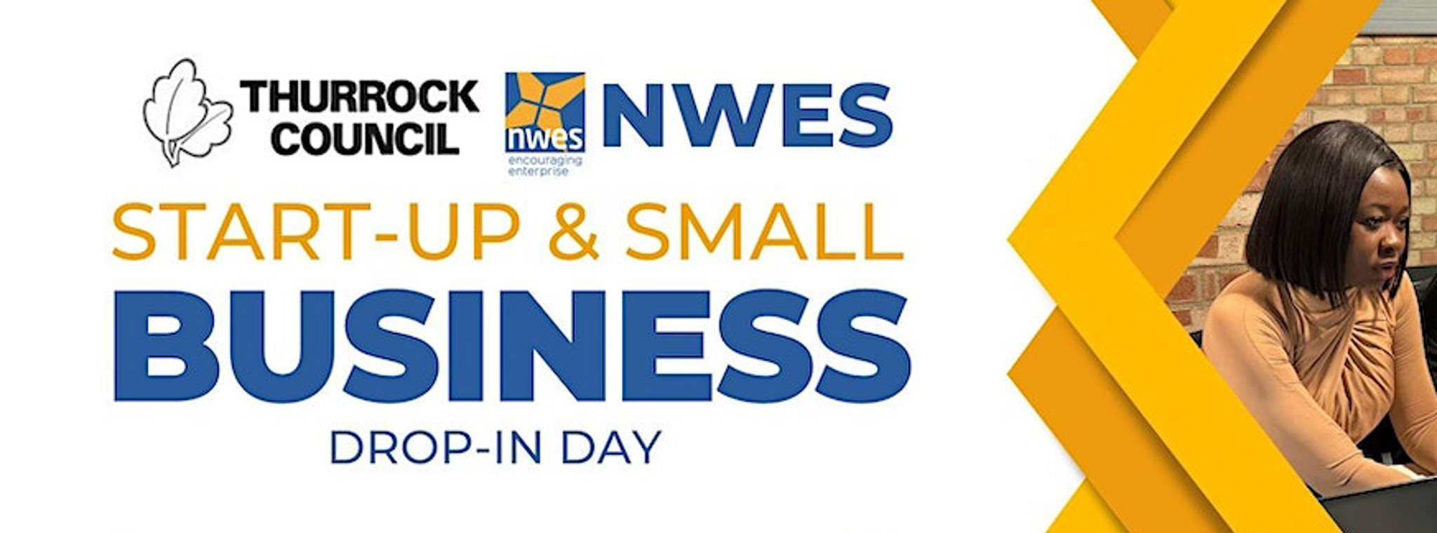 Small business drop-in day banner.