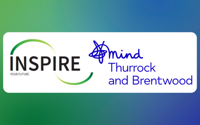 Inspire Hub and MIND logos on a multicoloured background