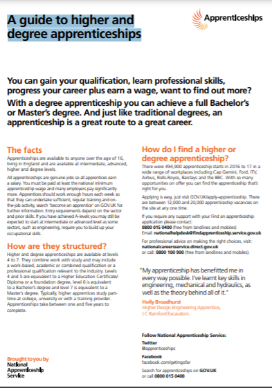 A Guide to Higher and Degree Apprenticeships Cover Page